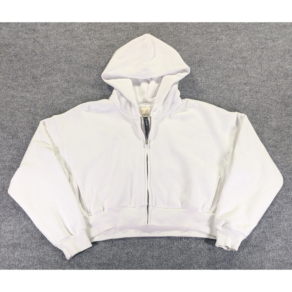 Vuori Restore Full Zip Hoodie White Crop Organic Cotton Fleece VW2074 Womens M